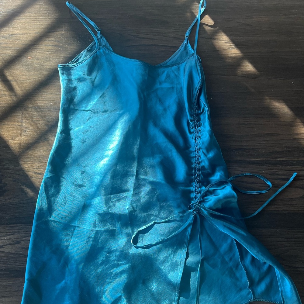 La Vie En Rose Teal Satin Dress